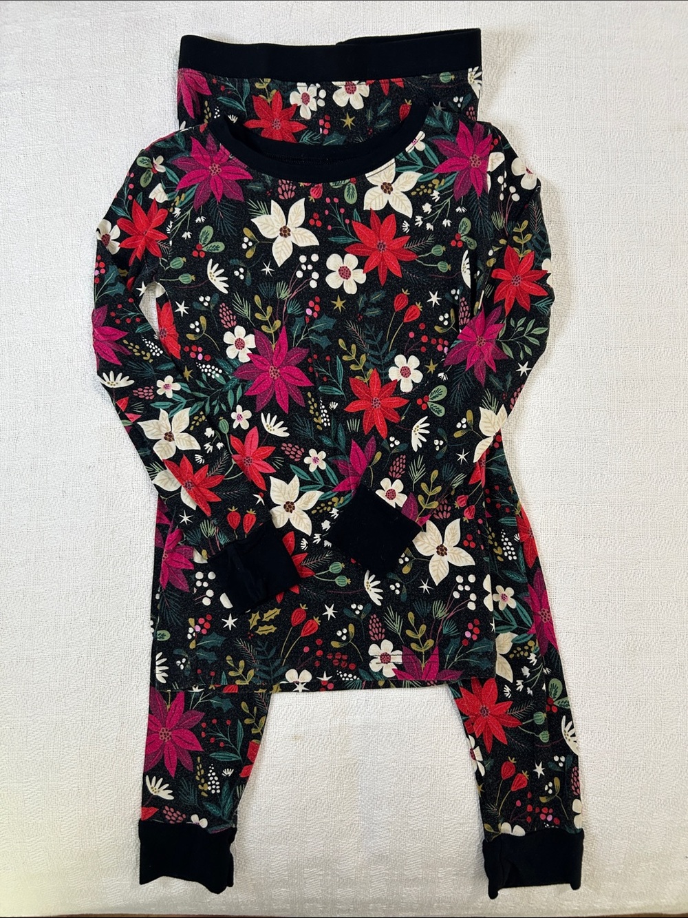 Little Sleepies Floral Pajama Set - Black with Red, Pink & Cream Flowers